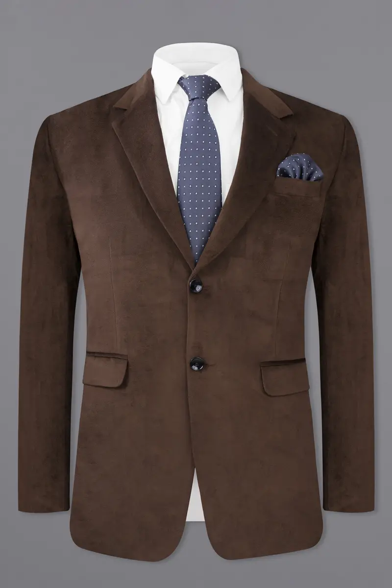 Bistre Brown Single Breasted Velvet Blazer 2