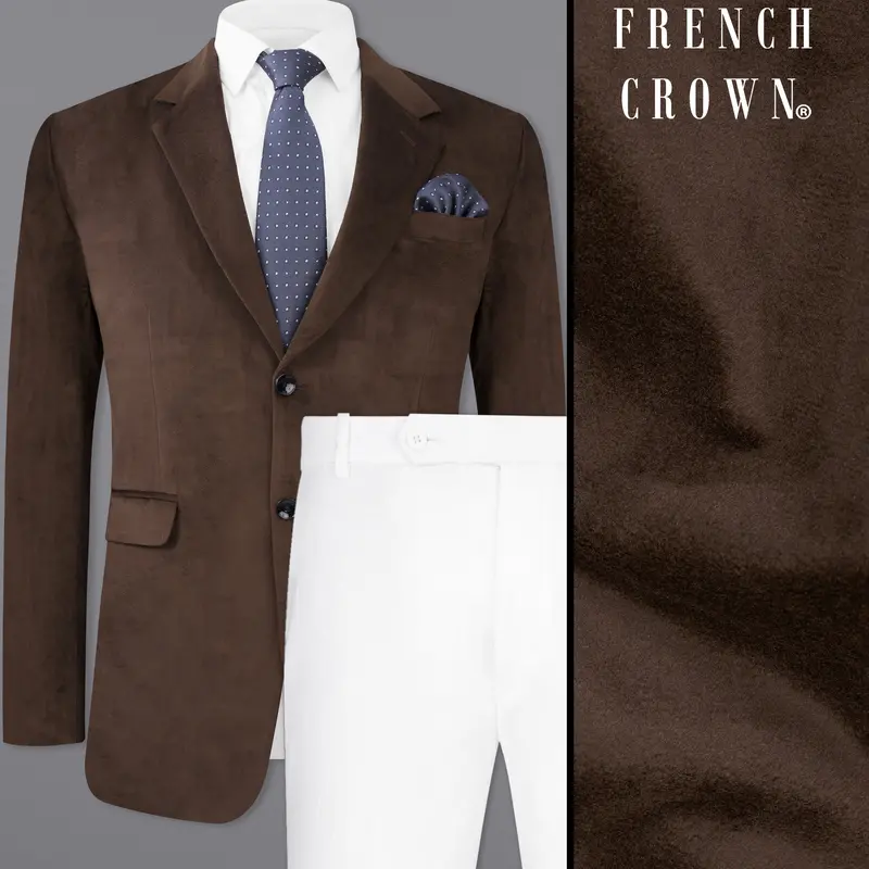Bistre Brown Single Breasted Velvet Suit 1
