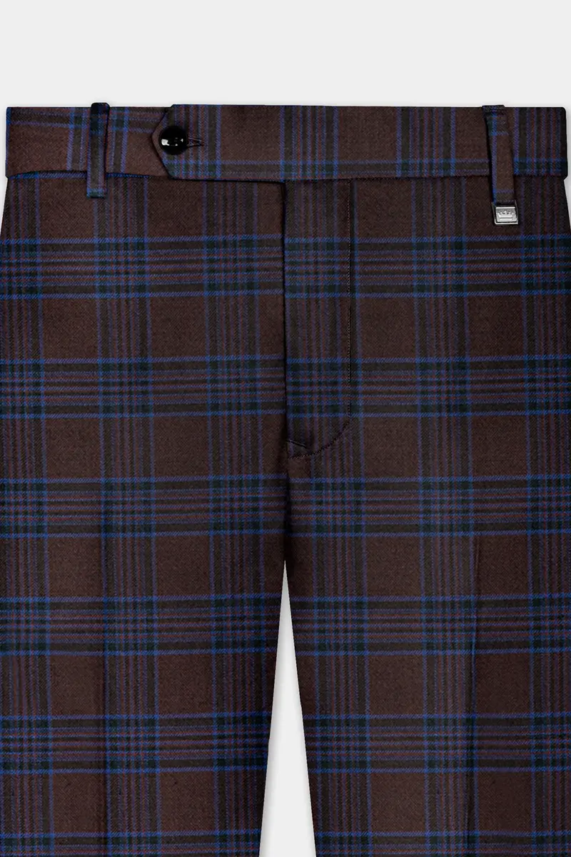 Bistre Brown With Nile Blue Plaid Wool Blend Double Breasted Suit 11