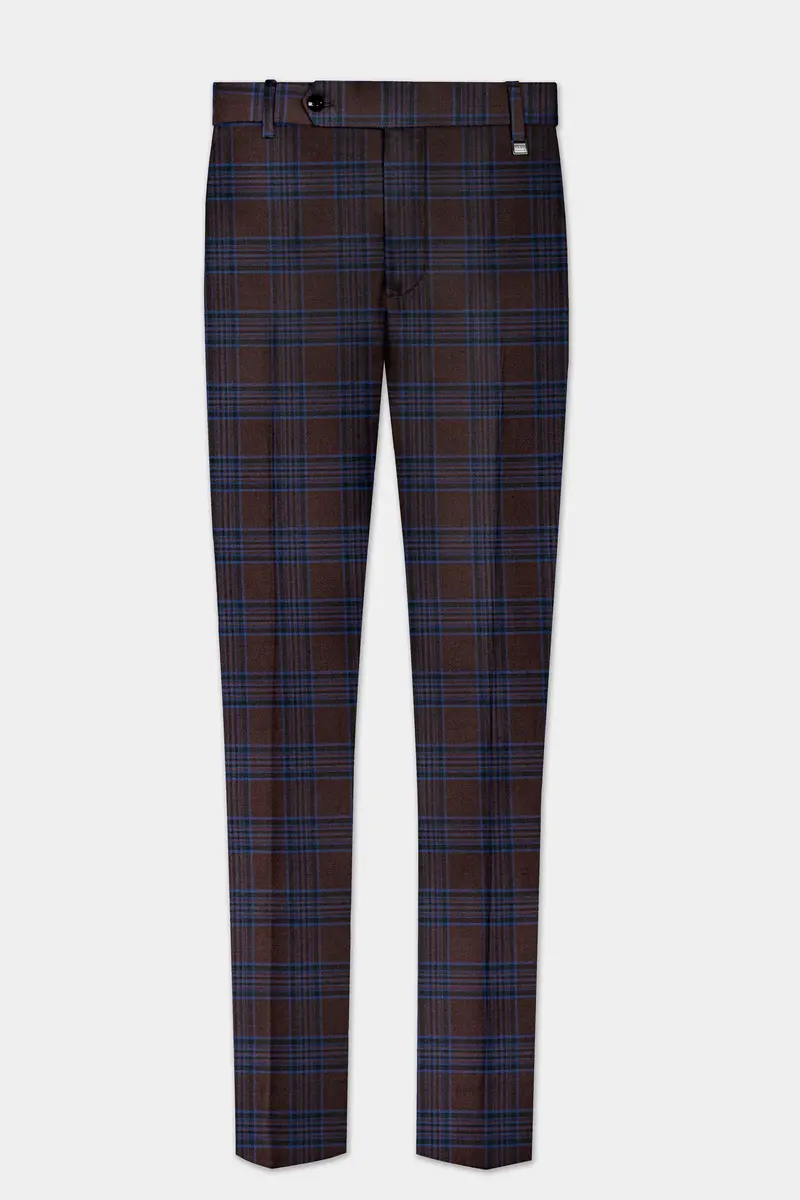 Bistre Brown With Nile Blue Plaid Wool Blend Double Breasted Suit 12