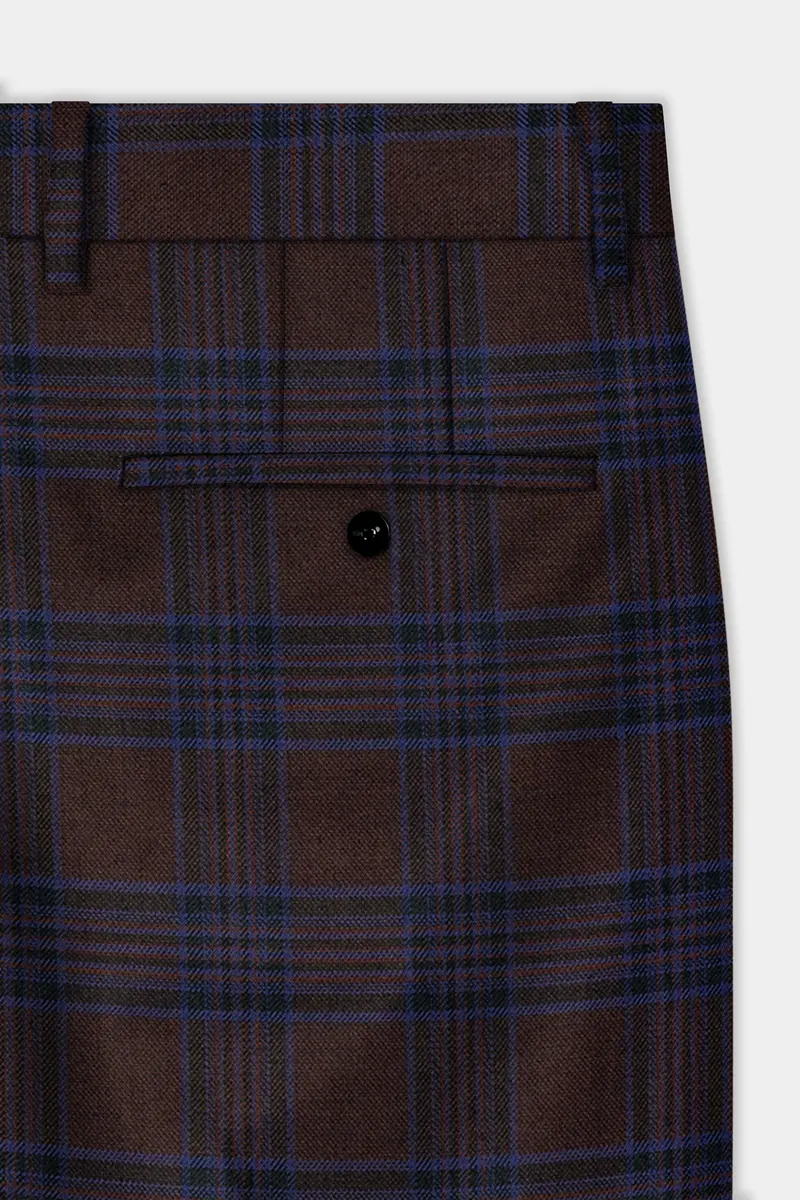 Bistre Brown With Nile Blue Plaid Wool Blend Double Breasted Suit 14