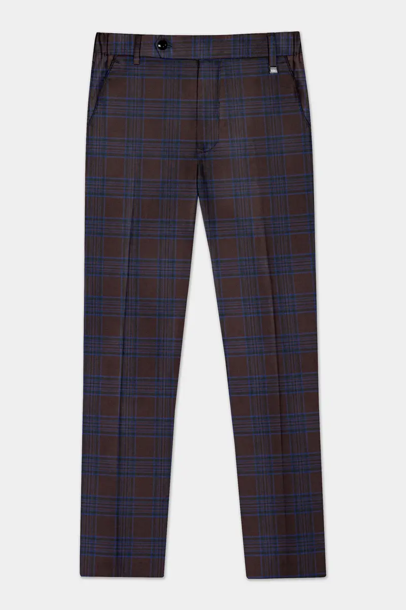 Bistre Brown With Nile Blue Plaid Wool Blend Double Breasted Suit 15