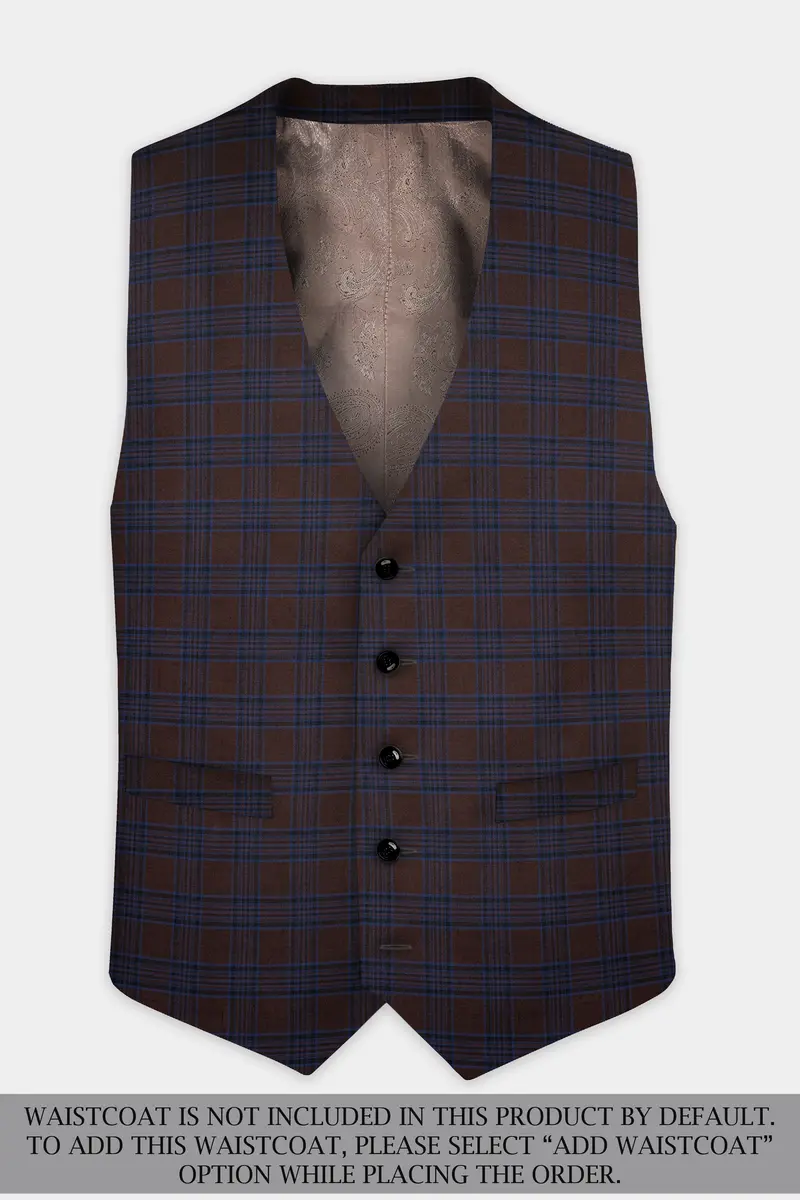 Bistre Brown With Nile Blue Plaid Wool Blend Double Breasted Suit 16