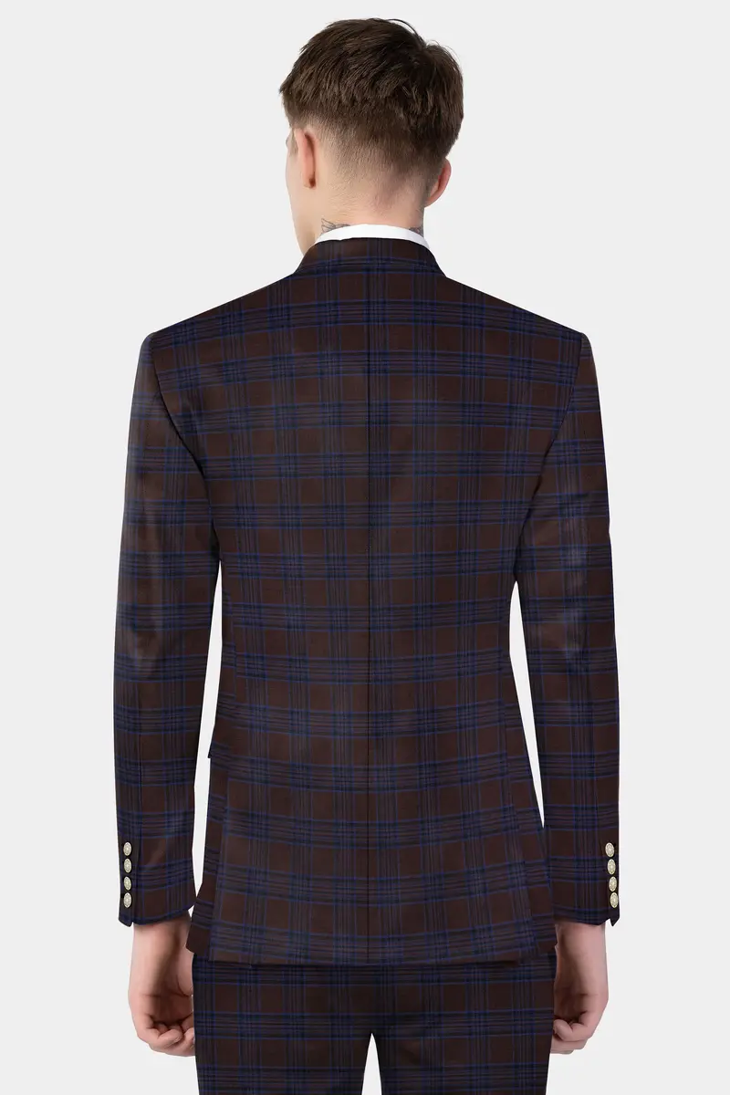 Bistre Brown With Nile Blue Plaid Wool Blend Double Breasted Suit 19