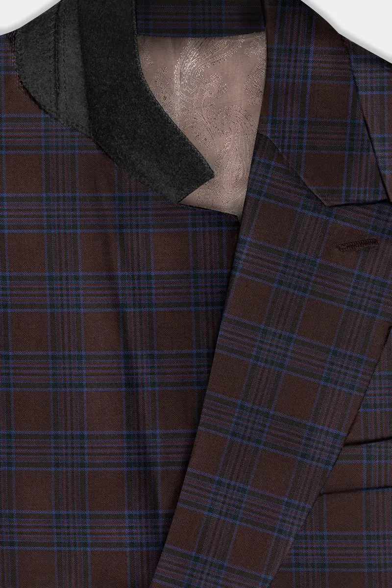 Bistre Brown With Nile Blue Plaid Wool Blend Double Breasted Suit 4