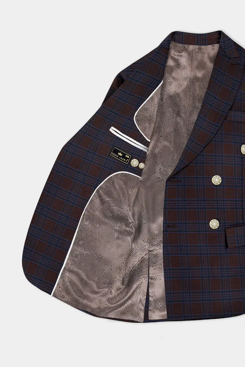 Bistre Brown With Nile Blue Plaid Wool Blend Double Breasted Suit 5
