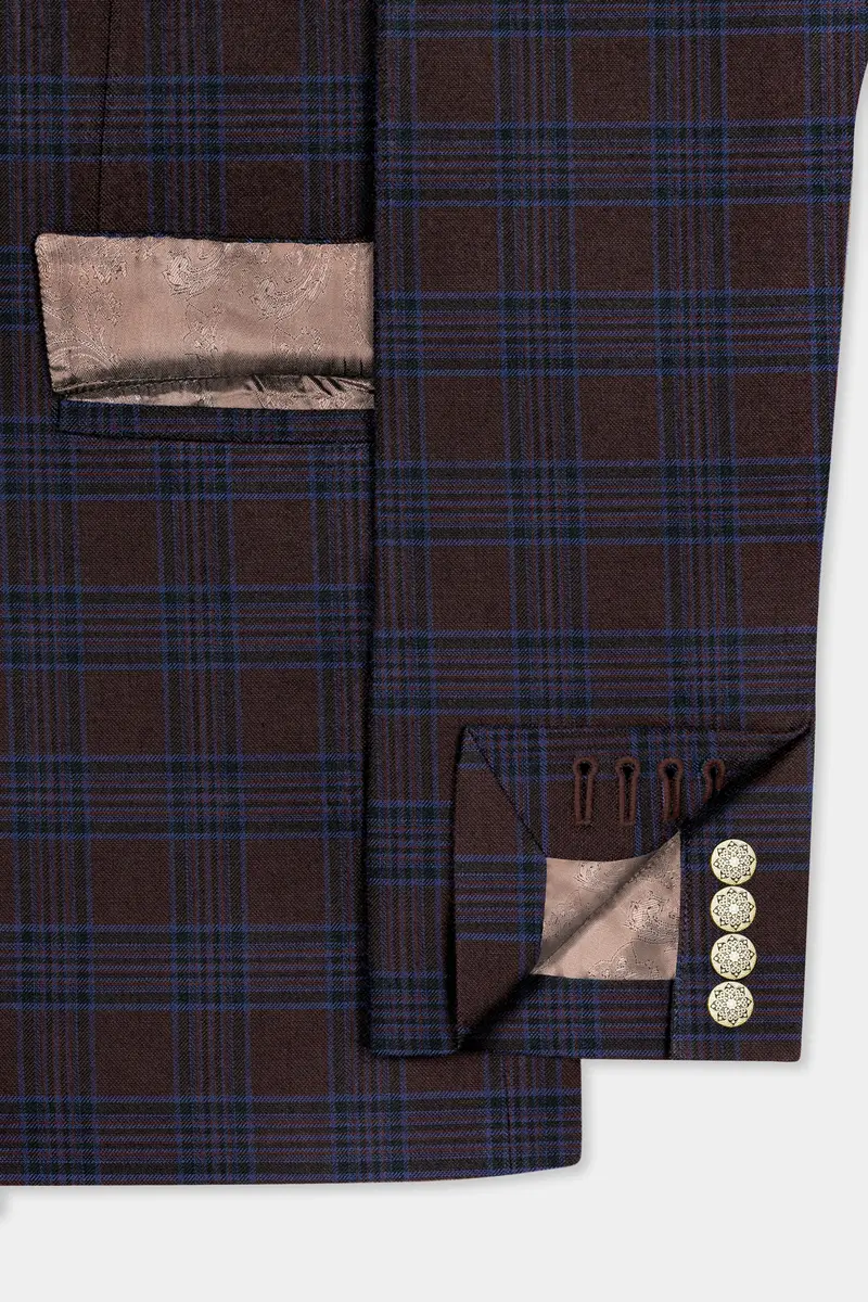 Bistre Brown With Nile Blue Plaid Wool Blend Double Breasted Suit 6