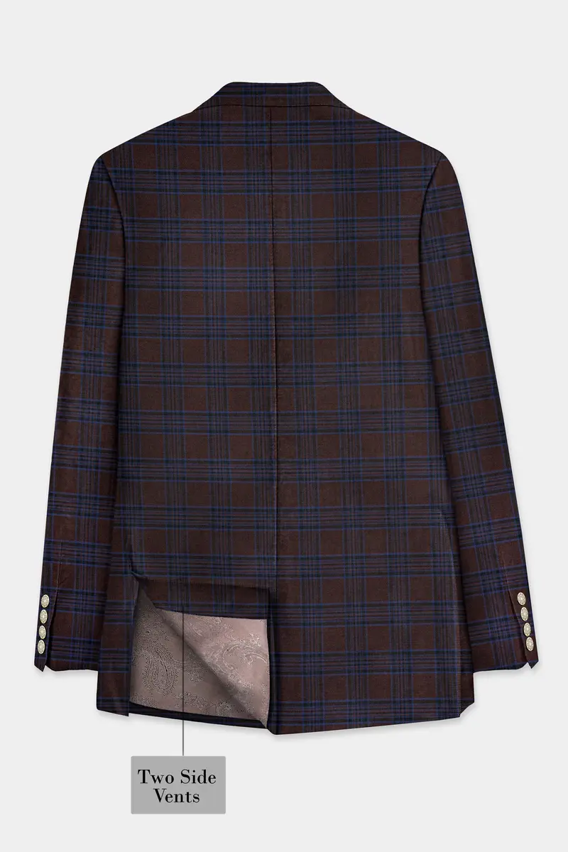 Bistre Brown With Nile Blue Plaid Wool Blend Double Breasted Suit 8