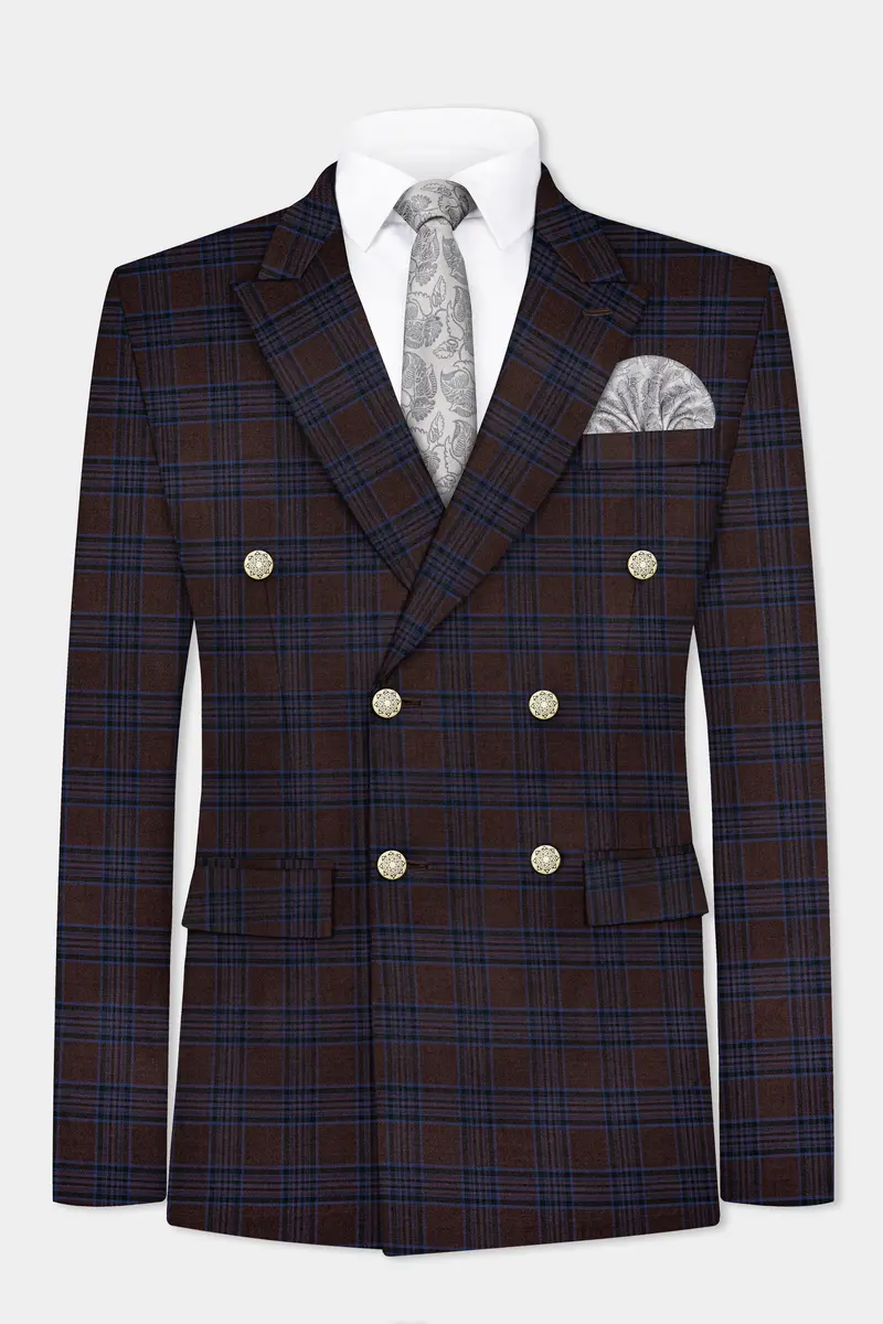 Bistre Brown With Nile Blue Plaid Wool Blend Double Breasted Suit 9