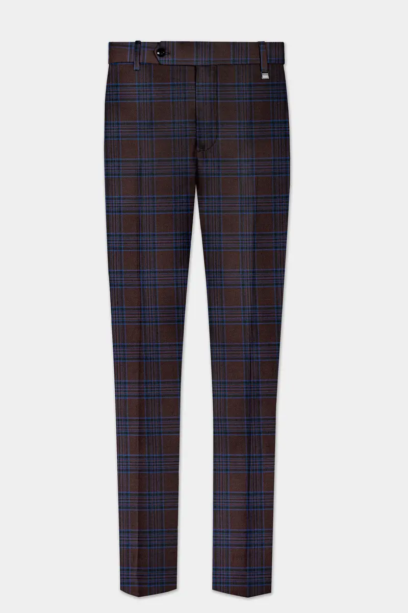 Bistre Brown With Nile Blue Plaid Wool Blend Pant 2