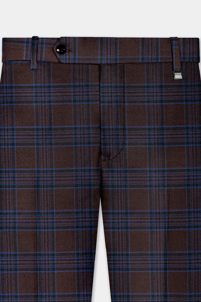 Bistre Brown With Nile Blue Plaid Wool Blend Pant 4