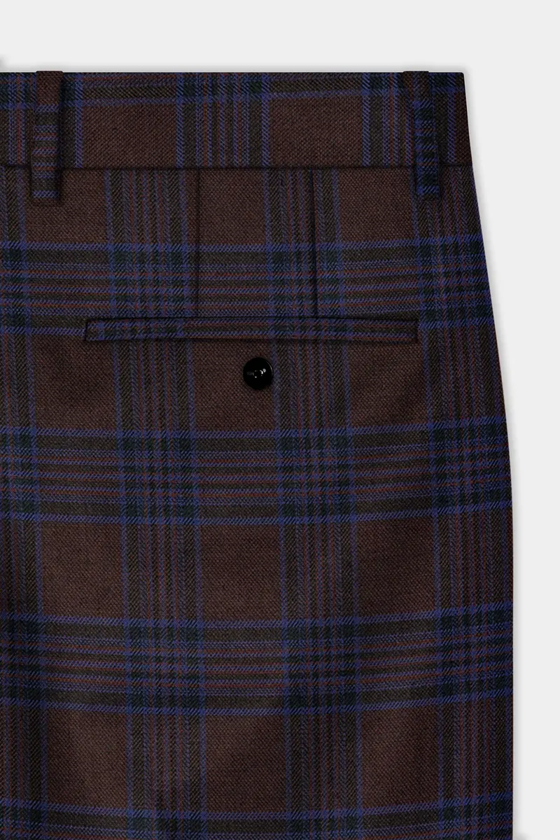 Bistre Brown With Nile Blue Plaid Wool Blend Pant 6