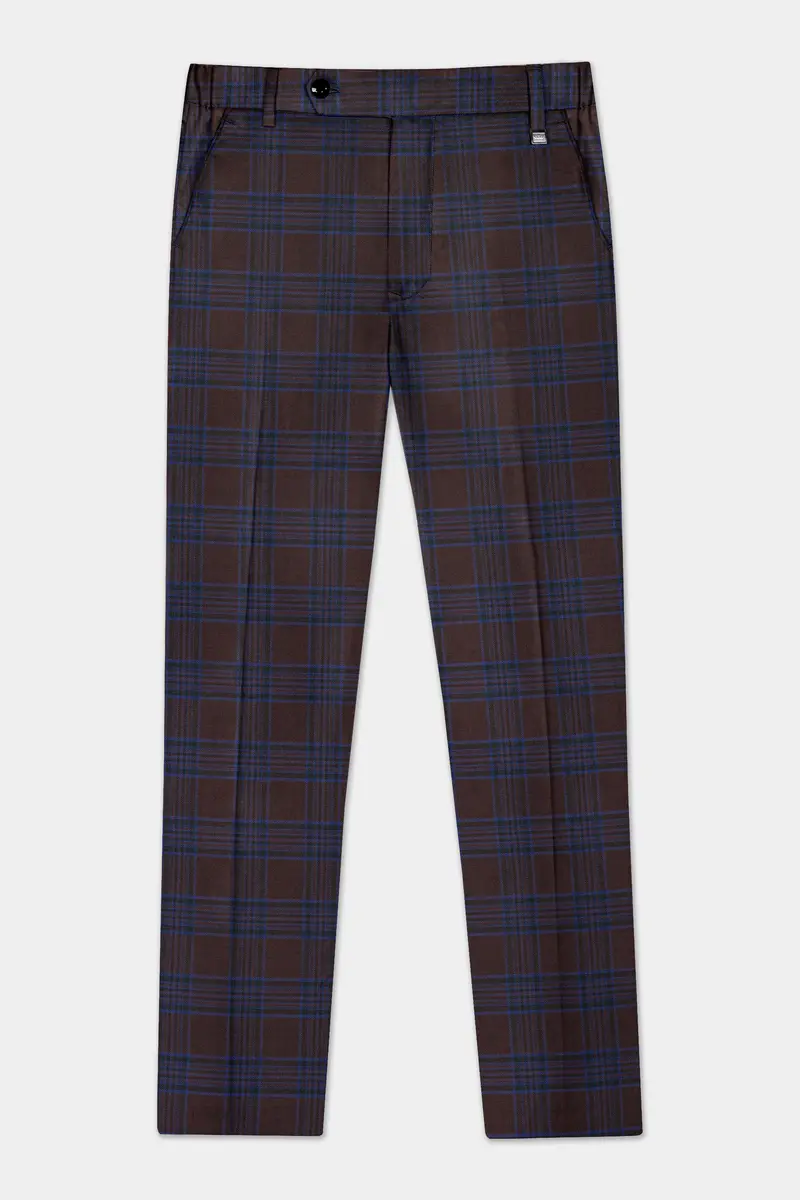 Bistre Brown With Nile Blue Plaid Wool Blend Pant 7