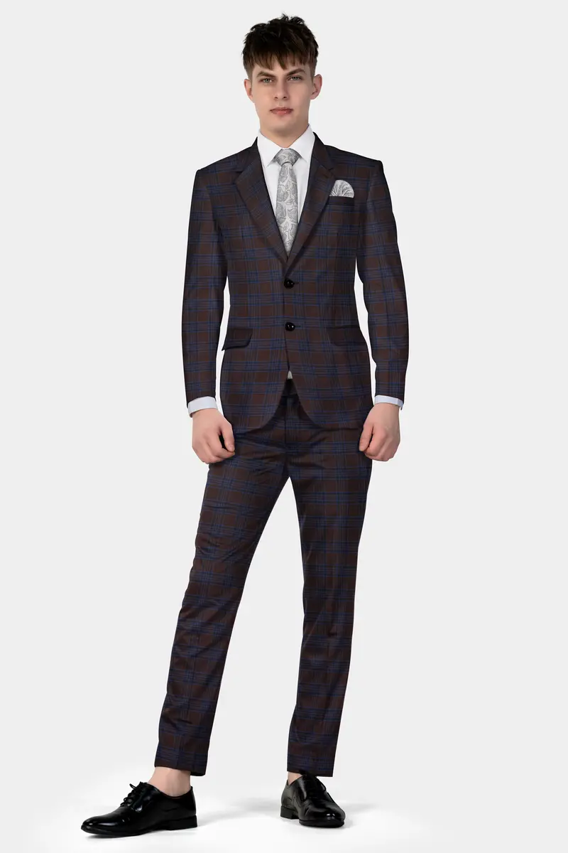 Bistre Brown With Nile Blue Plaid Wool Blend Pant 8