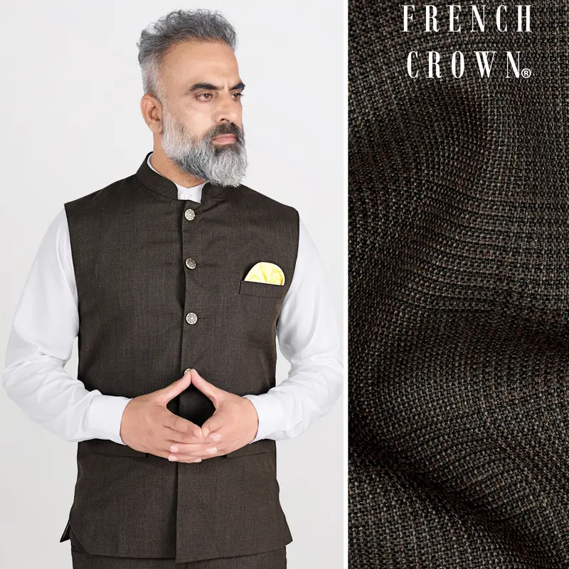 Bistre Brown Wool Rich Nehru Jacket 1