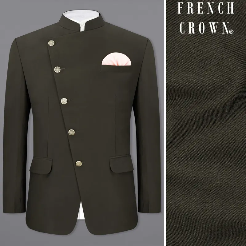 Bistre Green Cross Placket Bandhgala Blazer 1