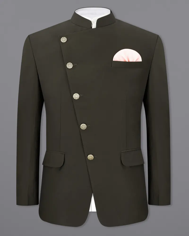 Bistre Green Cross Placket Bandhgala Blazer 2