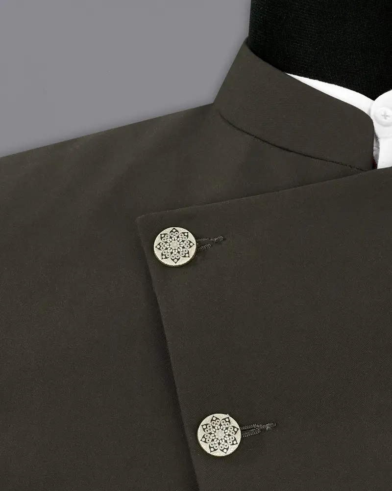 Bistre Green Cross Placket Bandhgala Blazer 4