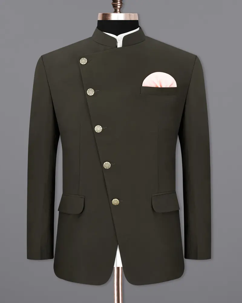 Bistre Green Cross Placket Bandhgala Blazer 8