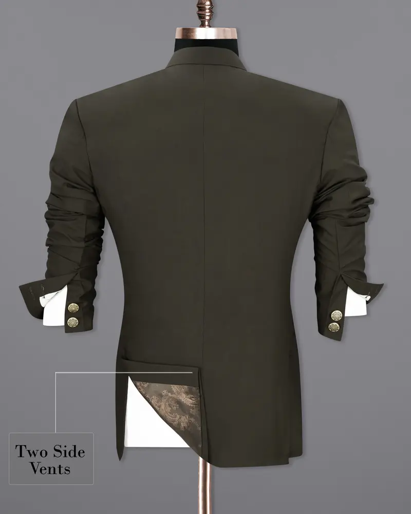 Bistre Green Cross Placket Bandhgala Blazer 9