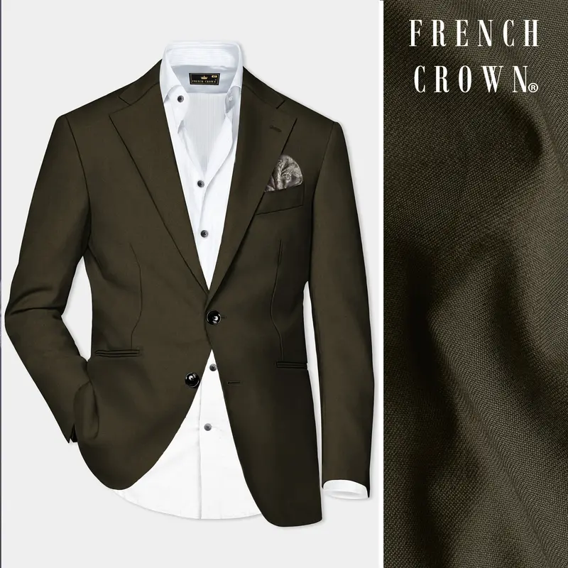 Bistre Green Solid Cotton Single Breasted Blazer 1