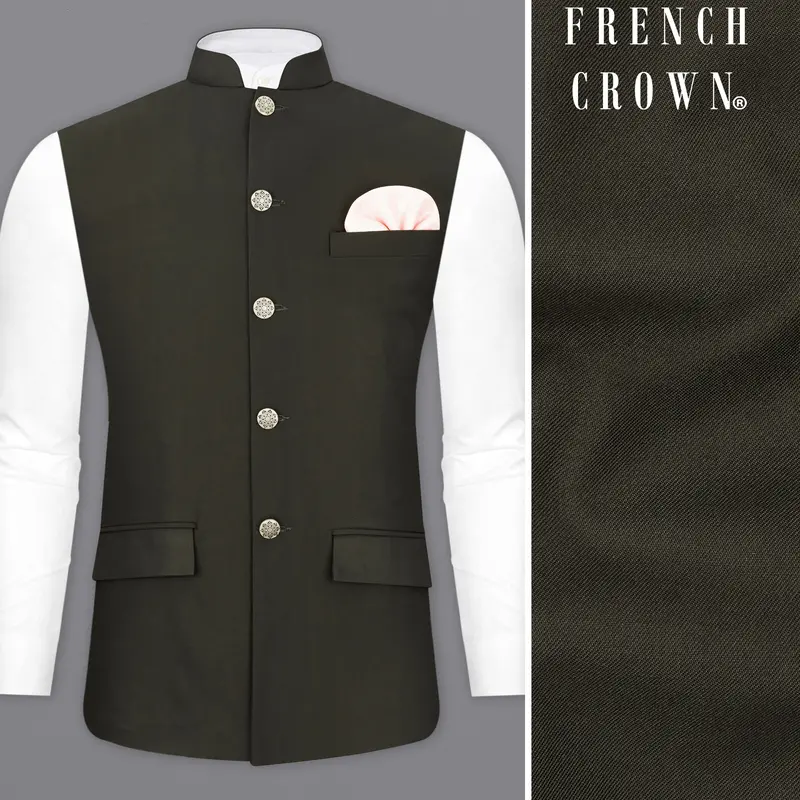 Bistre Green Textured Nehru Jacket 1