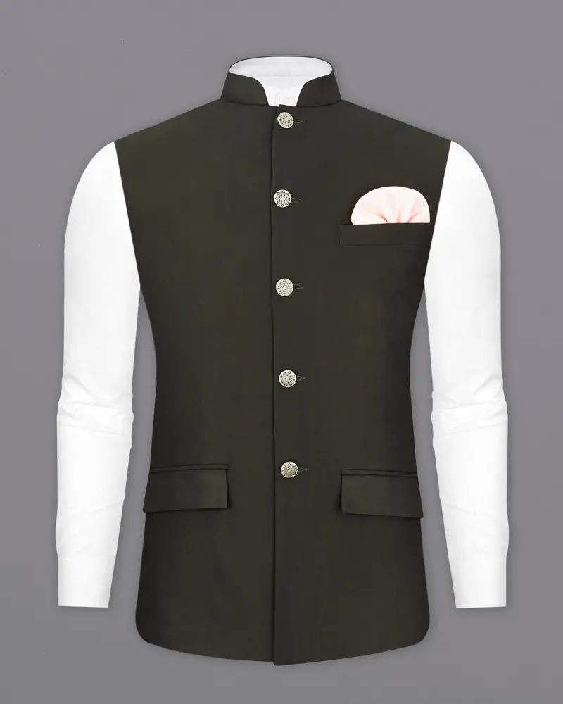 Bistre Green Textured Nehru Jacket 2