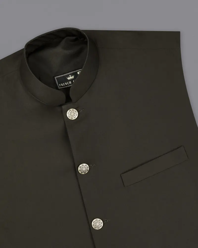 Bistre Green Textured Nehru Jacket 4