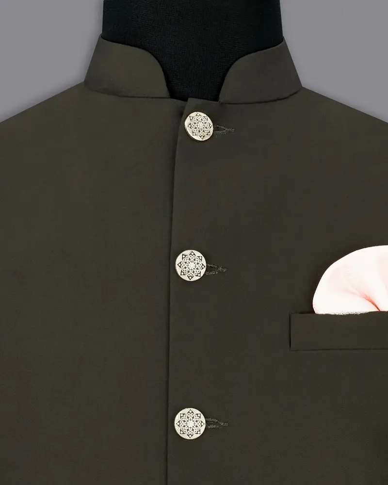 Bistre Green Textured Nehru Jacket 5