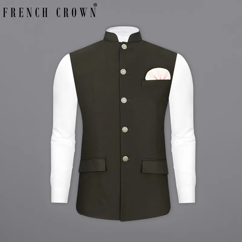 Bistre Green Textured Nehru Jacket 7