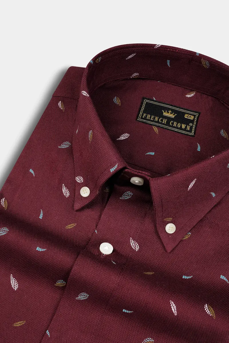 Bistre Leaves Printed Dobby Textured Premium Giza Cotton Shirt 1