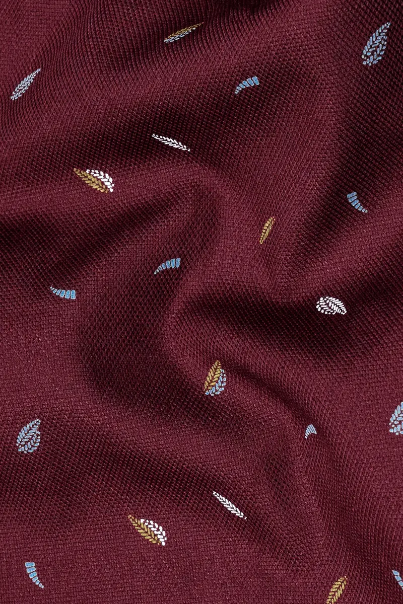 Bistre Leaves Printed Dobby Textured Premium Giza Cotton Shirt 2