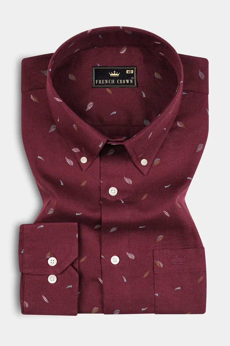 Bistre Leaves Printed Dobby Textured Premium Giza Cotton Shirt 3