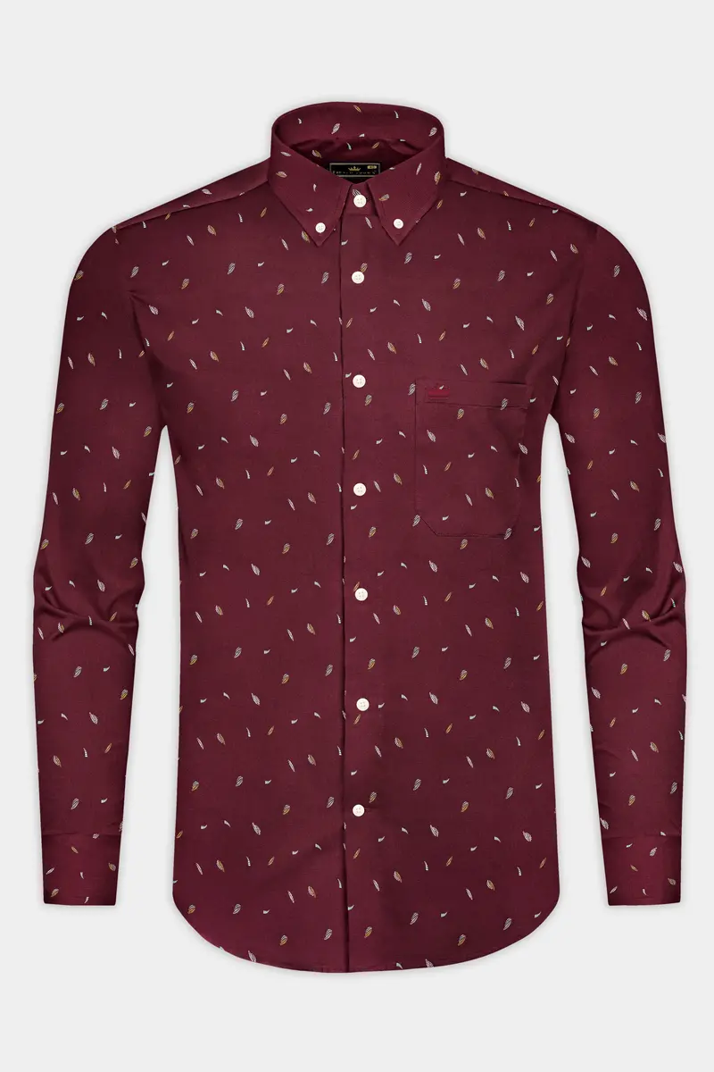 Bistre Leaves Printed Dobby Textured Premium Giza Cotton Shirt 4