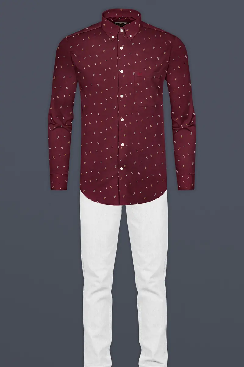 Bistre Leaves Printed Dobby Textured Premium Giza Cotton Shirt 6