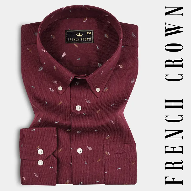 Bistre Leaves Printed Dobby Textured Premium Giza Cotton Shirt 7
