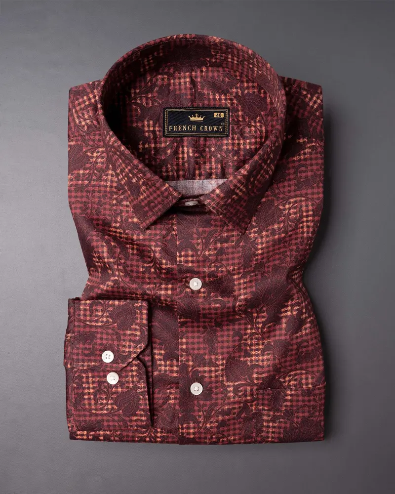 Bistre Leaves Printed Super Soft Premium Cotton Shirt 3