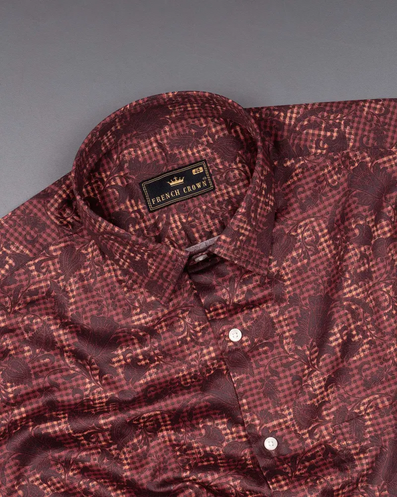 Bistre Leaves Printed Super Soft Premium Cotton Shirt 4