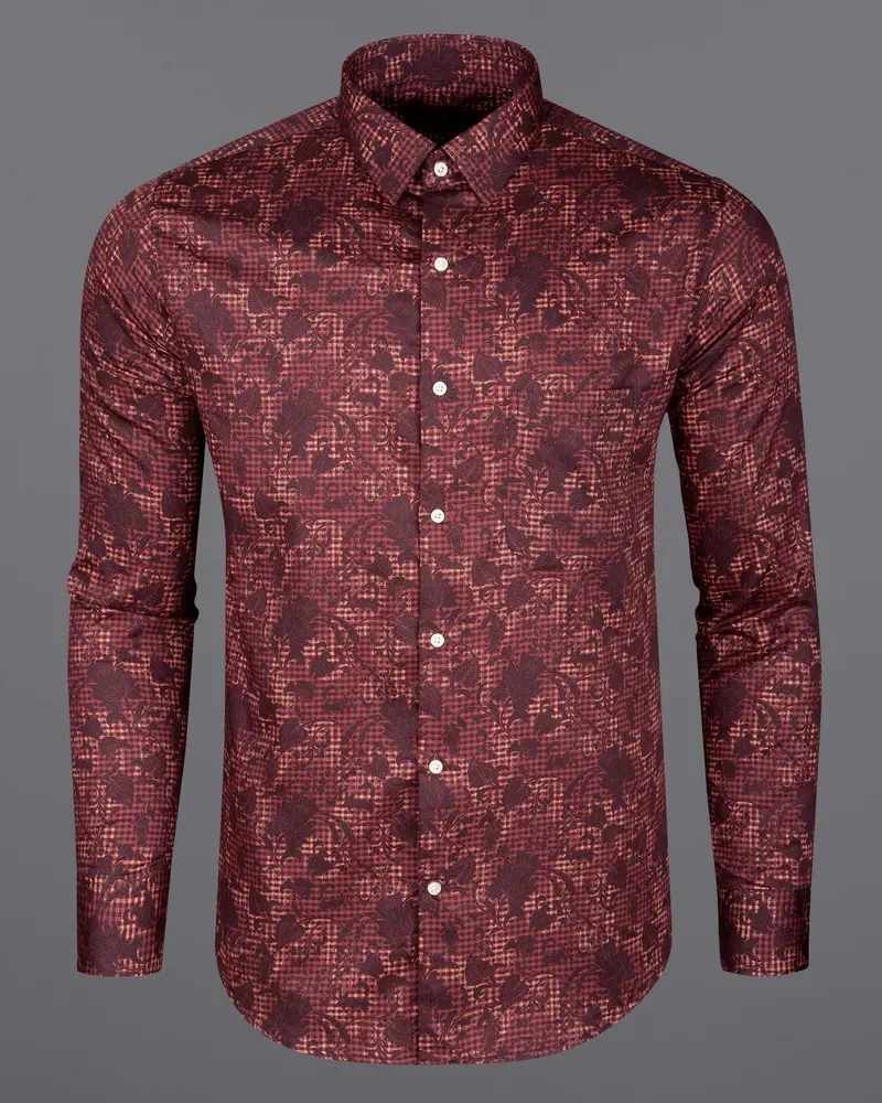 Bistre Leaves Printed Super Soft Premium Cotton Shirt 5