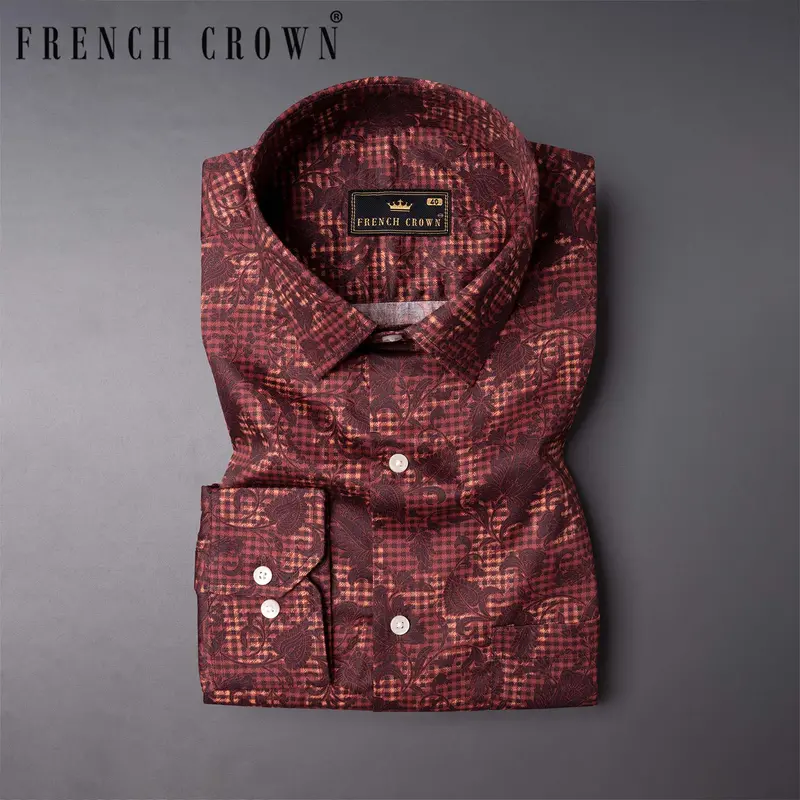 Bistre Leaves Printed Super Soft Premium Cotton Shirt 7