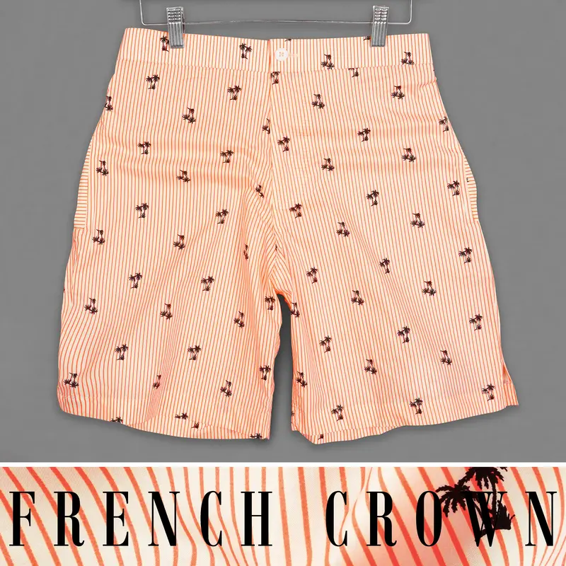 Bittersweet Orange And Black Striped With Trees Printed Premium Cotton Shorts 1