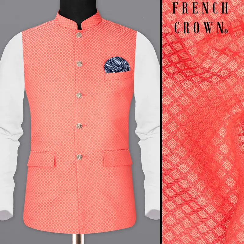 Bittersweet Pink Textured Nehru Jacket 1