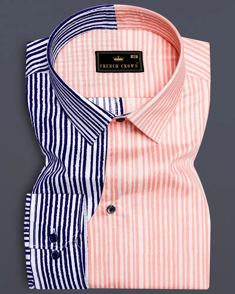 Bivalen-Biscay Blue And Mandys Pink Striped Subtle Sheen Super Soft Premium Cotton Designer Casual Shirt 1