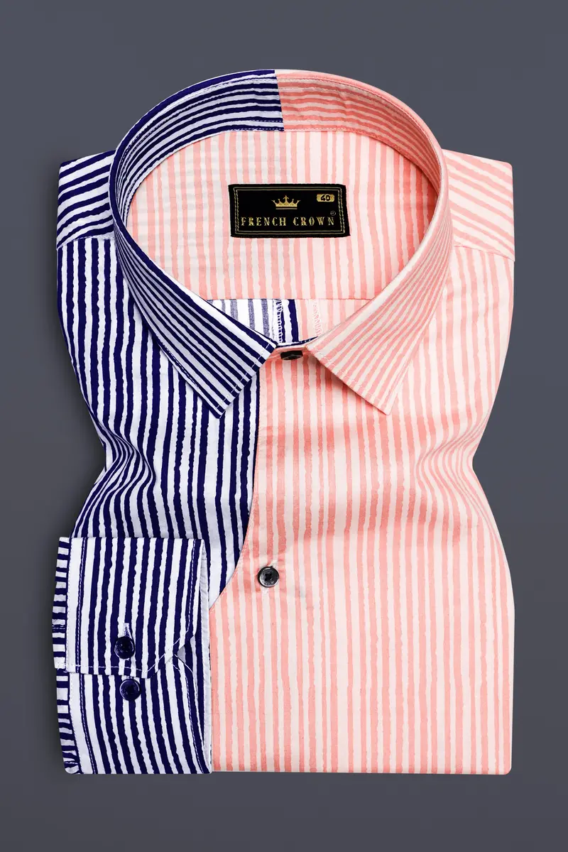 Bivalen-Biscay Blue And Mandys Pink Striped Subtle Sheen Super Soft Premium Cotton Designer Casual Shirt 2