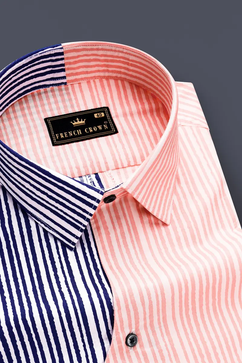 Bivalen-Biscay Blue And Mandys Pink Striped Subtle Sheen Super Soft Premium Cotton Designer Casual Shirt 4