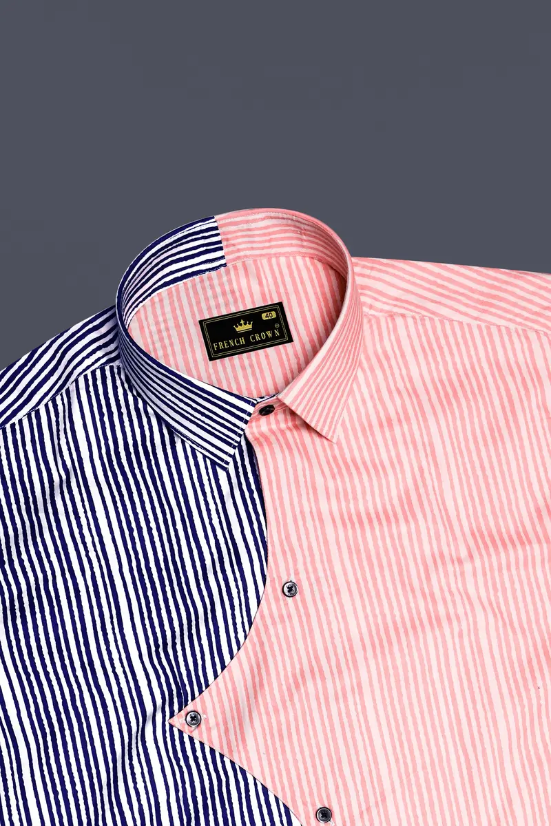 Bivalen-Biscay Blue And Mandys Pink Striped Subtle Sheen Super Soft Premium Cotton Designer Casual Shirt 5