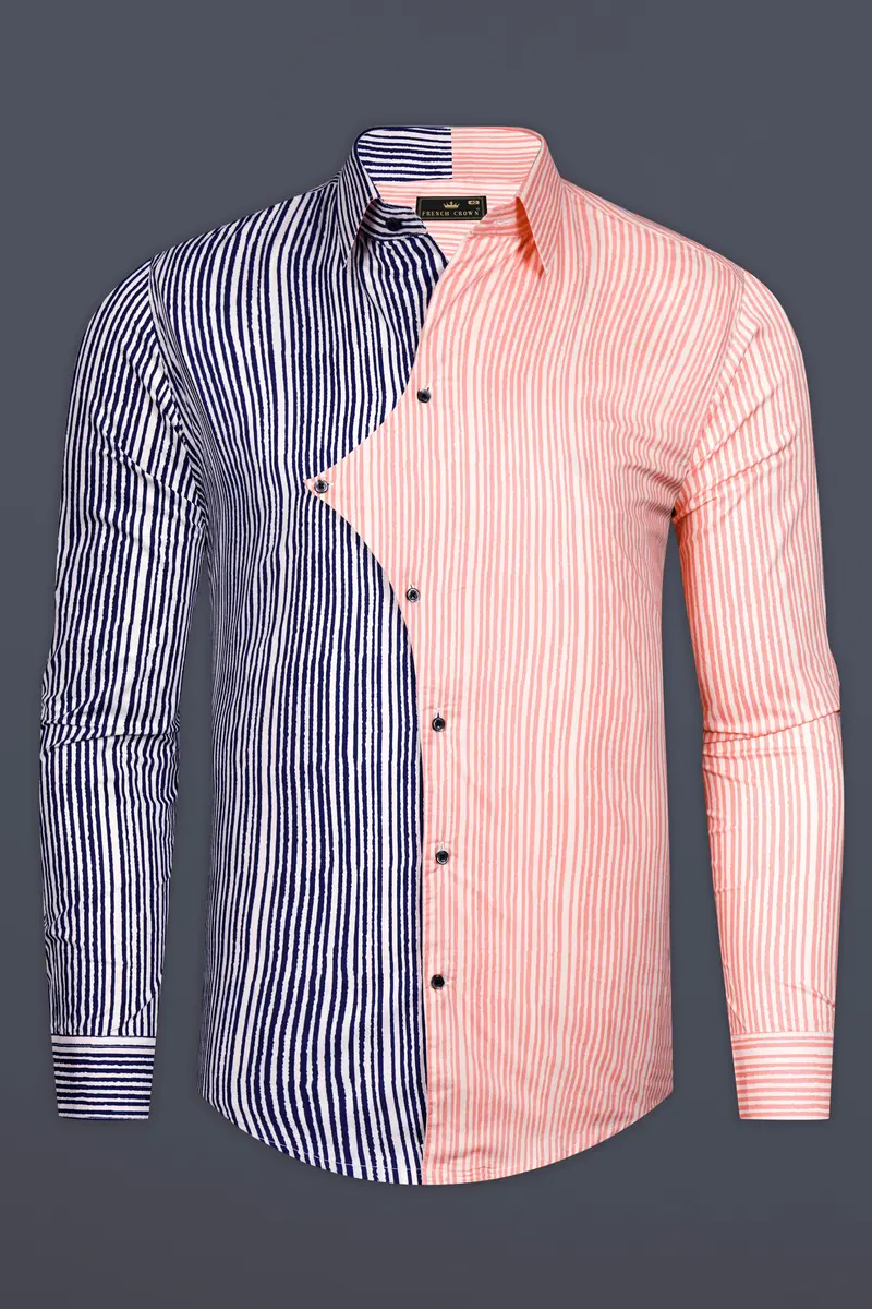 Bivalen-Biscay Blue And Mandys Pink Striped Subtle Sheen Super Soft Premium Cotton Designer Casual Shirt 6