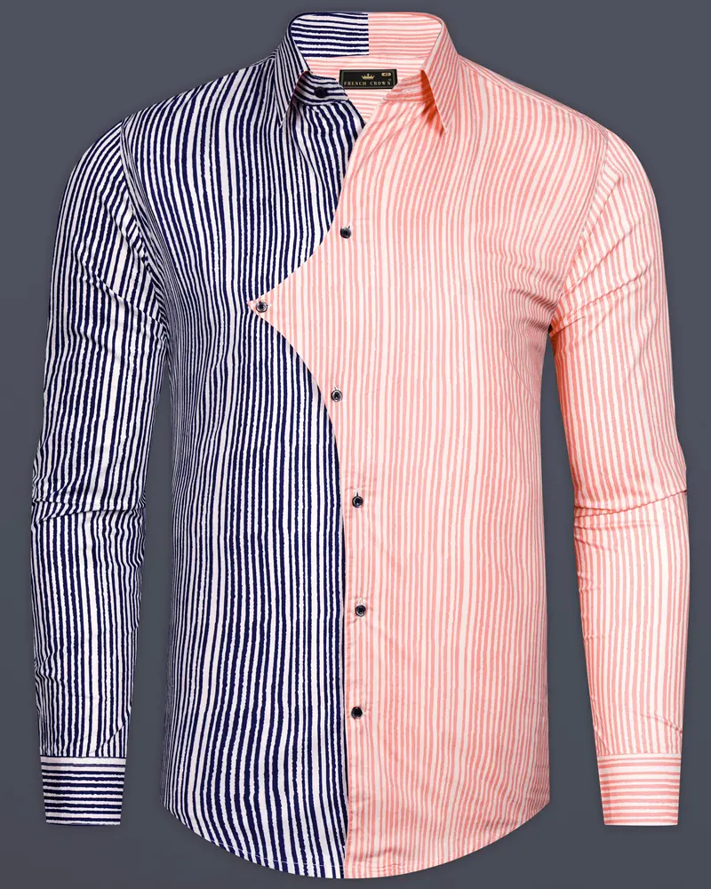 Bivalen-Biscay Blue And Mandys Pink Striped Subtle Sheen Super Soft Premium Cotton Designer Casual Shirt 9