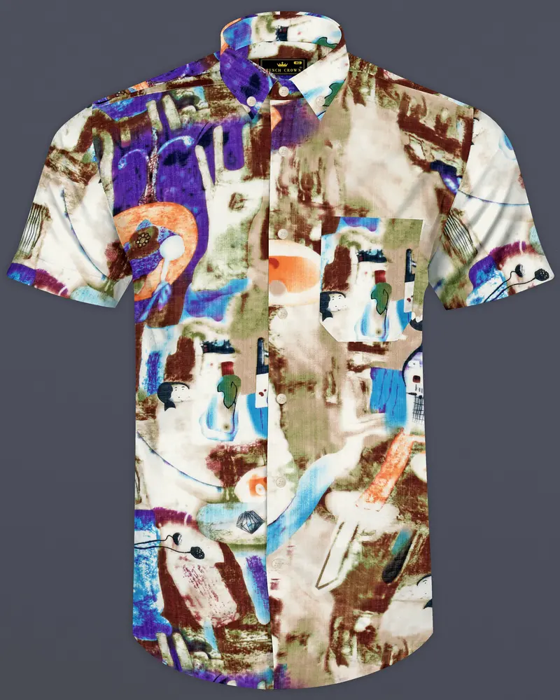Bizarre Cream With Nutmeg Brown Funky Printed Lightweight Premium Cotton Oversized Shirt 1