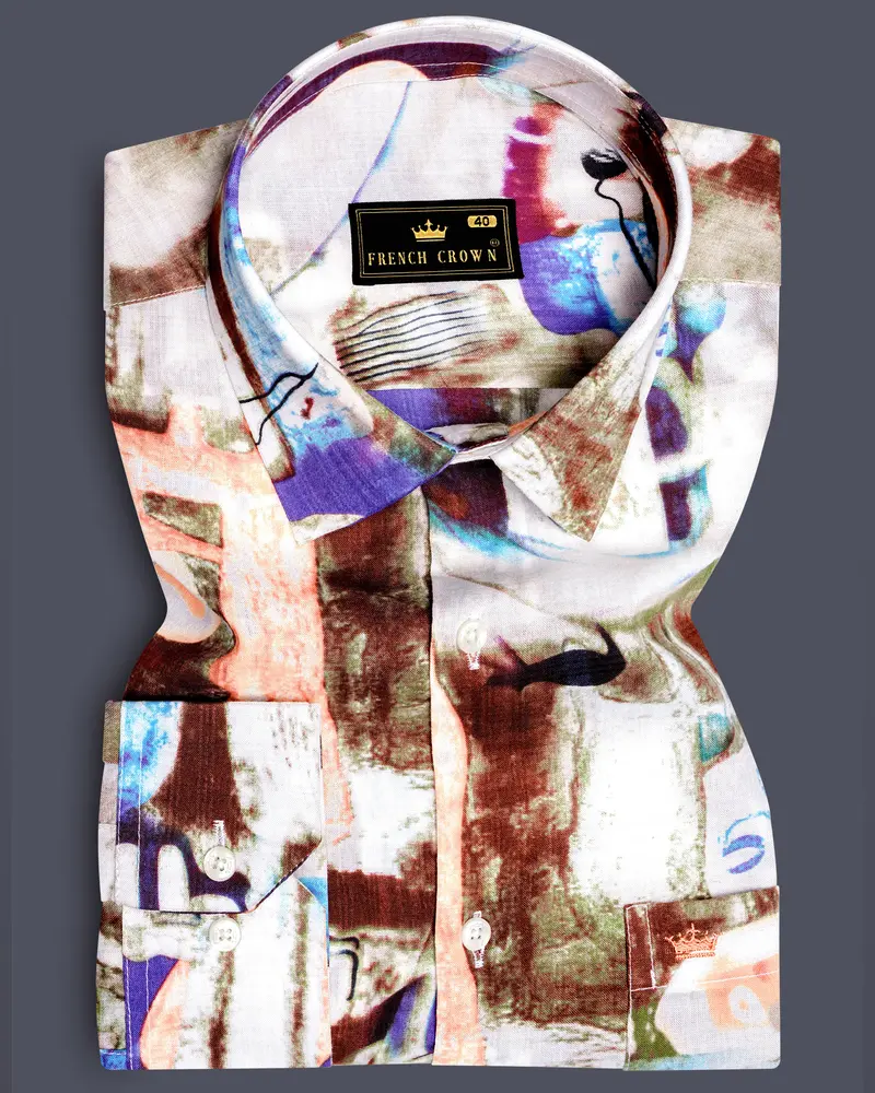 Bizarre Spice-Bizarre Cream With Nutmeg Brown Funky Printed Lightweight Premium Cotton Multicolor Casual Shirt 1